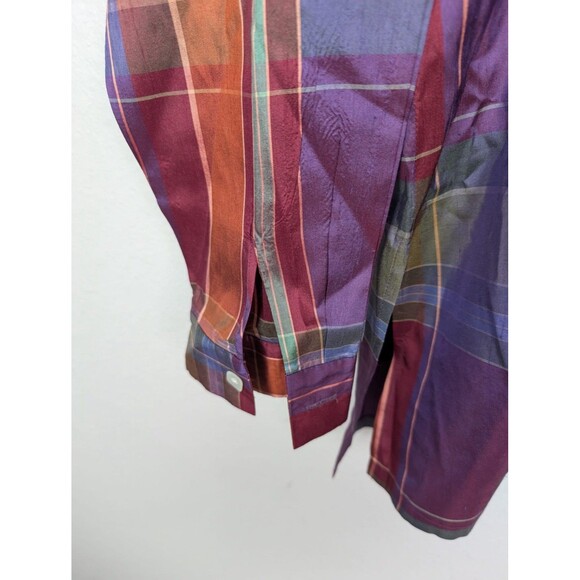 Coldwater Creek Shirt XL Purple Red Plaid 100% Silk Button Front Blouse Mb - Picture 4 of 7